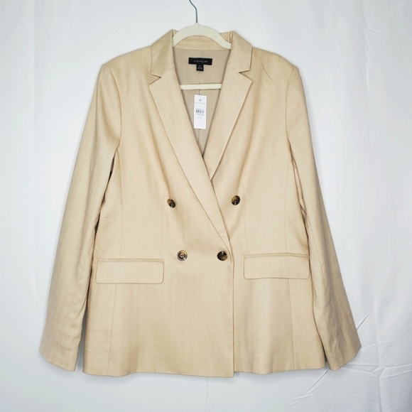 Ann Taylor Double-Breasted Blazer 12 Tall Herringbone Linen Blend Jacket NEW - Picture 14 of 14